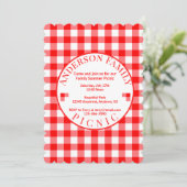 Red Gingham Summer Picnic Einladung (Stehend Vorderseite)
