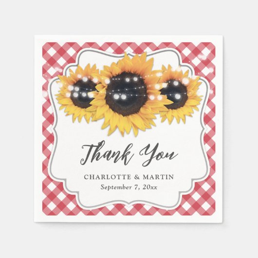 Red Gingham Sunflower Wedding Serviette (Vorderseite)