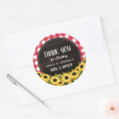Red Gingham & Sunflowers Baby-Q Dusche Vielen Dank Runder Aufkleber (Umschlag)