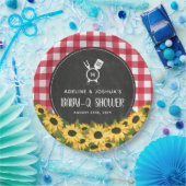 Red Gingham Sunflowers Chalkboard Baby-Q Dusche Pappteller (Party)