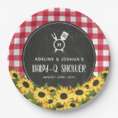 Red Gingham Sunflowers Chalkboard Baby-Q Dusche Pappteller (Vorderseite)