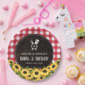 Red Gingham & Sunflowers Rustic Baby-Q Dusche Pappteller (Party)
