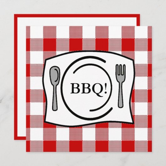 Red Gingham Tablecloth GRILLEN Einladung (Vorne/Hinten)