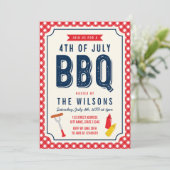 Red Gingham und Blue 4. Juli GRILLEN Einladung (Stehend Vorderseite)