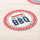 Red Gingham und Blue Amerikanische Unabhängigkeits Runder Pappuntersetzer (Angewinkelt)