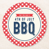 Red Gingham und Blue Amerikanische Unabhängigkeits Runder Pappuntersetzer (Vorderseite)