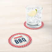 Red Gingham und Blue Baby Showdusche GRILLEN Party Runder Pappuntersetzer (Vor Ort)