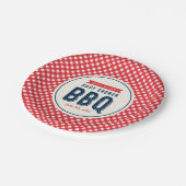 Red Gingham und Blue Baby Shower GRILLEN Pappteller (Schrägansicht)