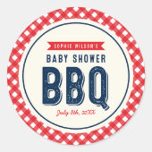 Red Gingham und Blue Baby Shower GRILLEN Runder Aufkleber (Vorderseite)