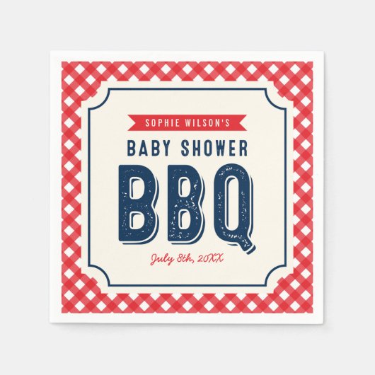 Red Gingham und Blue GRILLEN Baby Shower Serviette (Vorderseite)