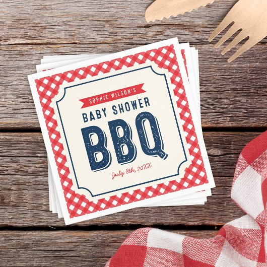 Red Gingham und Blue GRILLEN Baby Shower Serviette