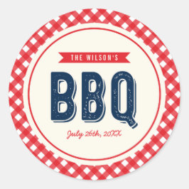 Red Gingham und Blue GRILLEN Party Runder Aufkleber
