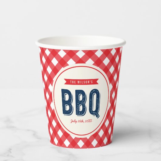 Red Gingham und Blue Summer GRILLEN Pappbecher (Rückseite)