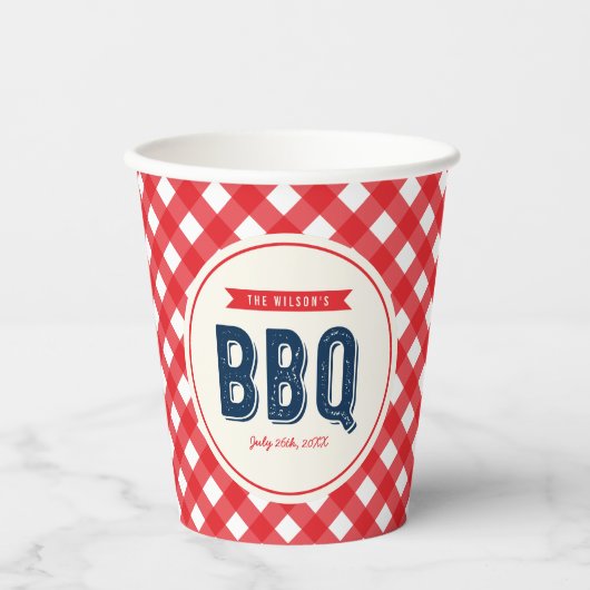 Red Gingham und Blue Summer GRILLEN Pappbecher (Vorderseite)