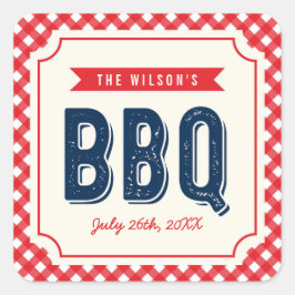 Red Gingham und Blue Summer GRILLEN Quadratischer Aufkleber