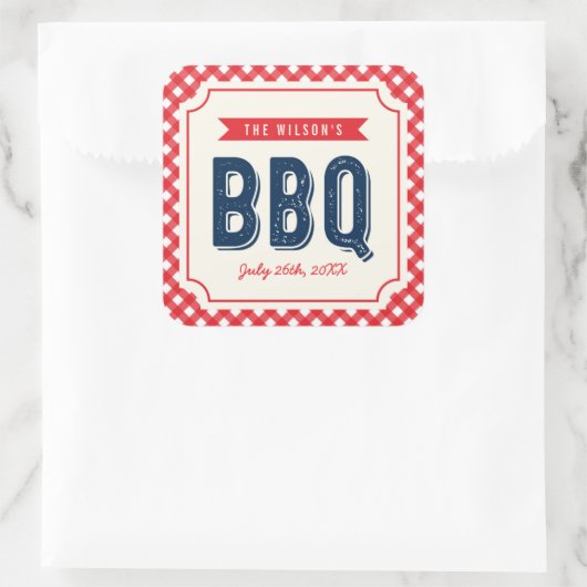 Red Gingham und Blue Summer GRILLEN Quadratischer Aufkleber (Tasche)
