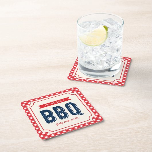 Red Gingham und Blue Summer GRILLEN Rechteckiger Pappuntersetzer (Vor Ort)