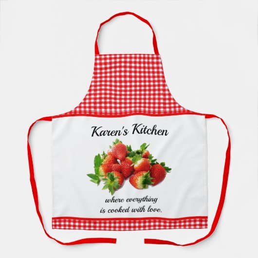 Red Gingham und Strawberries Personalisiert Schürze (Vorderseite)