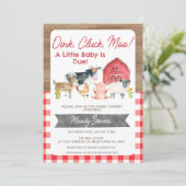 Red Gingham und Wood Baby Dusche Farm Einladung (Stehend Vorderseite)