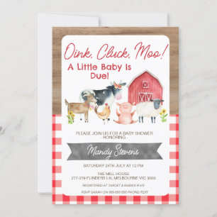 Red Gingham und Wood Baby Dusche Farm Einladung