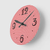 Red Gingham Wall Clock Runde Wanduhr (Winkel)