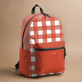 Red Gingham Watercolor Personalisiert Name Initial Bedruckter Rucksack