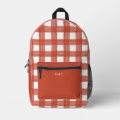 Red Gingham Watercolor Personalisiert Name Initial Bedruckter Rucksack (Vorderseite)