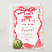 Red Gingham Watermelon Bow Summer Baby Shower Invi Einladung (Vorderseite)