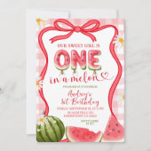 Red Gingham Watermelon Bow Summer Birthday Einladung (Vorderseite)