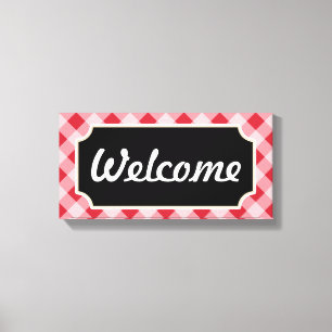 Red Gingham Welcome Sign Leinwand