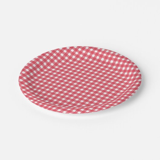 Red Gingham Western Party Pappteller (Schrägansicht)