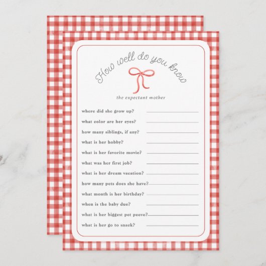 Red Gingham Wie gut Sie wissen, Dusche Game Einladung (Vorne/Hinten)