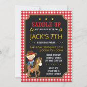 Red Gingham Wild West Cowboy Einladung zum Geburts (Vorderseite)