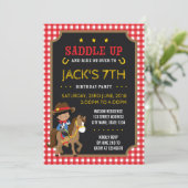 Red Gingham Wild West Dark Cowboy Birthday (Stehend Vorderseite)