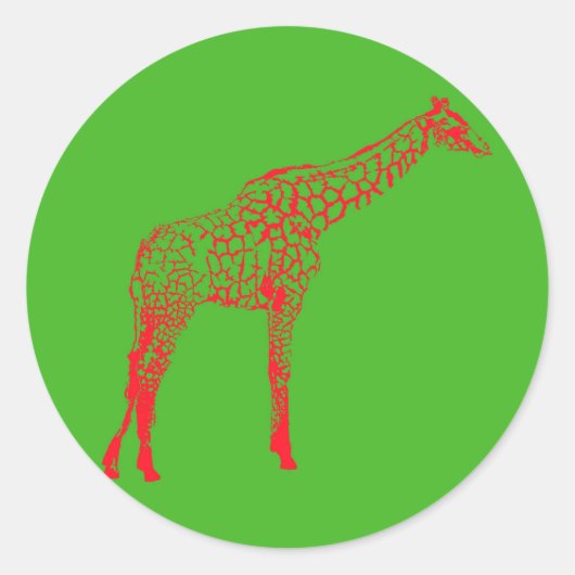 Red Giraffe Stencil Runder Aufkleber (Vorderseite)