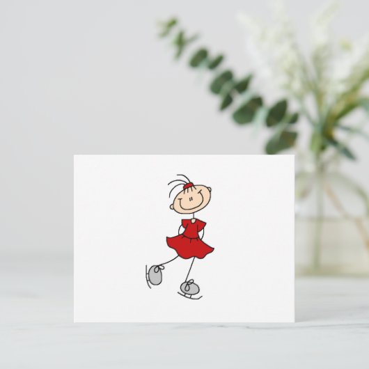 Red Girl Ice Skater T - Shirt und Geschenke Postkarte (Stehend Vorderseite)