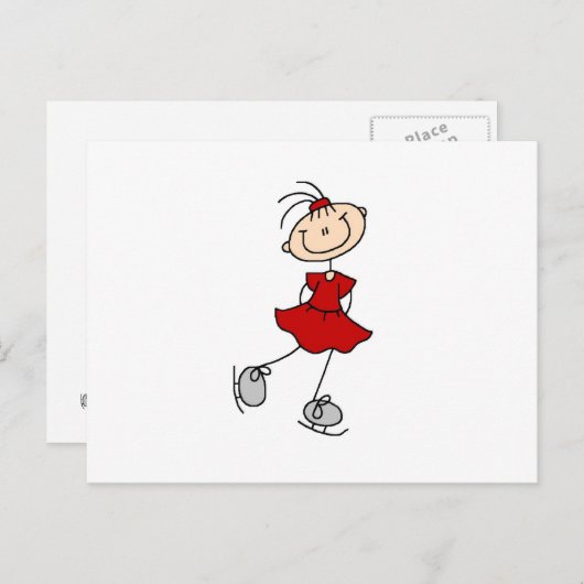 Red Girl Ice Skater T - Shirt und Geschenke Postkarte (Vorne/Hinten)