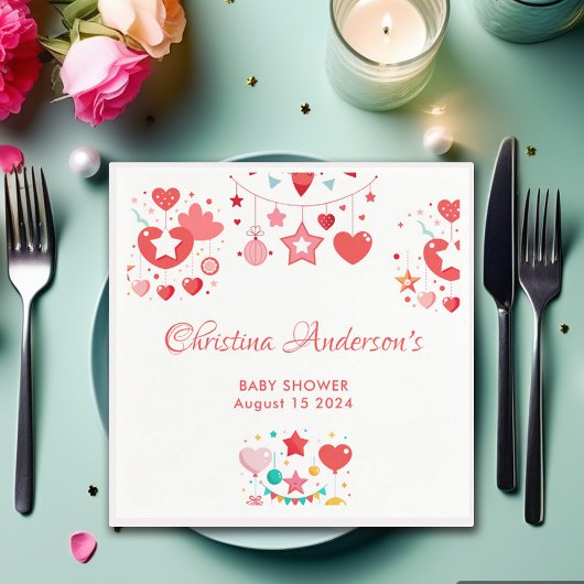 Red Girl Stars Sprinkle Baby Dusche Serviette