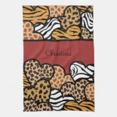 Red Girly Animal druckt Herzen mit einem Namen Geschirrtuch (Vertikal)