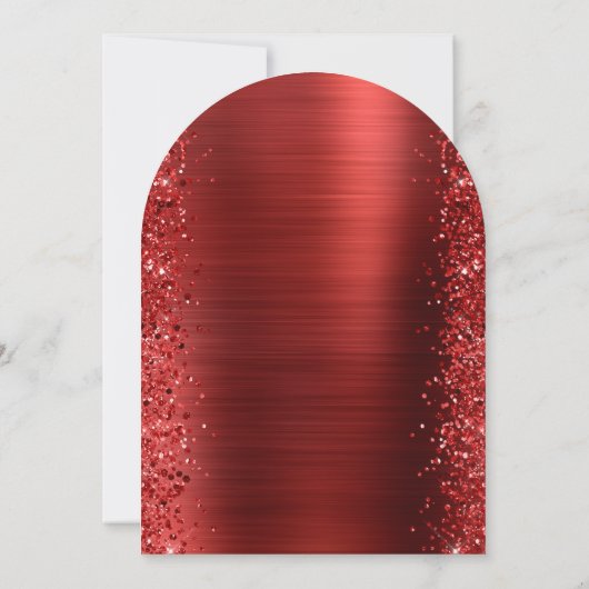 Red Glam Brushed Metal Arch Wedding Einladung (Rückseite)