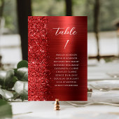 Red Glam Glitter Metallic Script Wedding Tischnummer