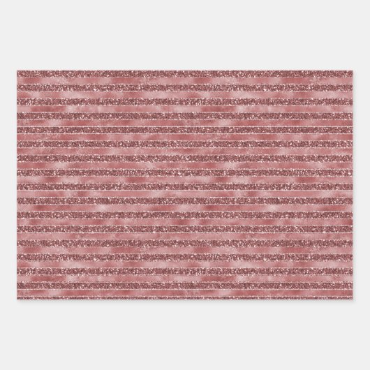 Red Glam Glitzer Streifen Geschenkpapier Set (Vorderseite)