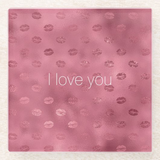 Red Glam Glitzy Lips Kisses Liebe Glasuntersetzer (Vorderseite)