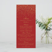 Red & Glam Gold Confetti Wedding Menü Menükarte (Stehend Vorderseite)