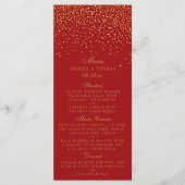 Red & Glam Gold Confetti Wedding Menü Menükarte (Vorderseite)