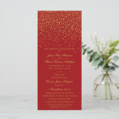 Red & Glam Gold Confetti Wedding Program Programm (Stehend Vorderseite)