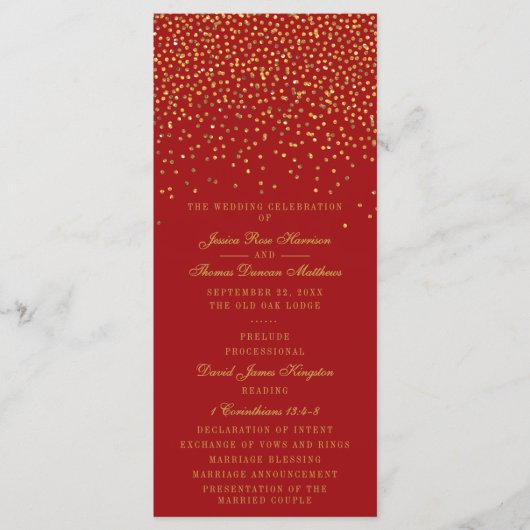 Red & Glam Gold Confetti Wedding Program Programm (Vorderseite)