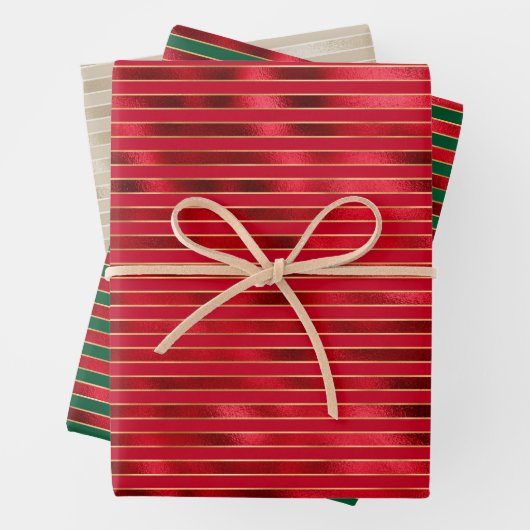 Red Glam Gold Streifen Geschenkpapier Set (Beispiel)