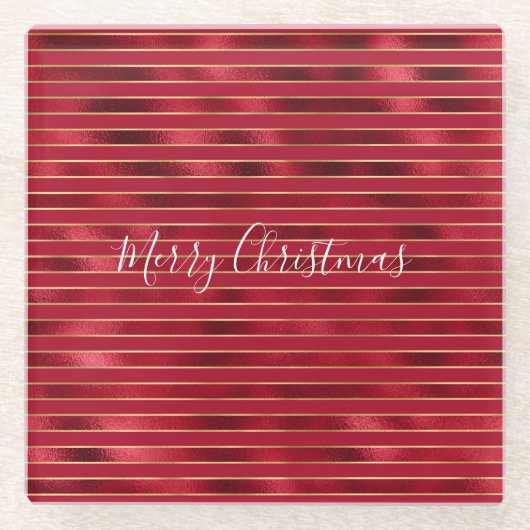 Red Glam Gold Streifen Glasuntersetzer (Vorderseite)