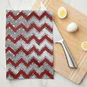Red Glam Silver White Zigzag Streifen Geschirrtuch (Viertel Falte)